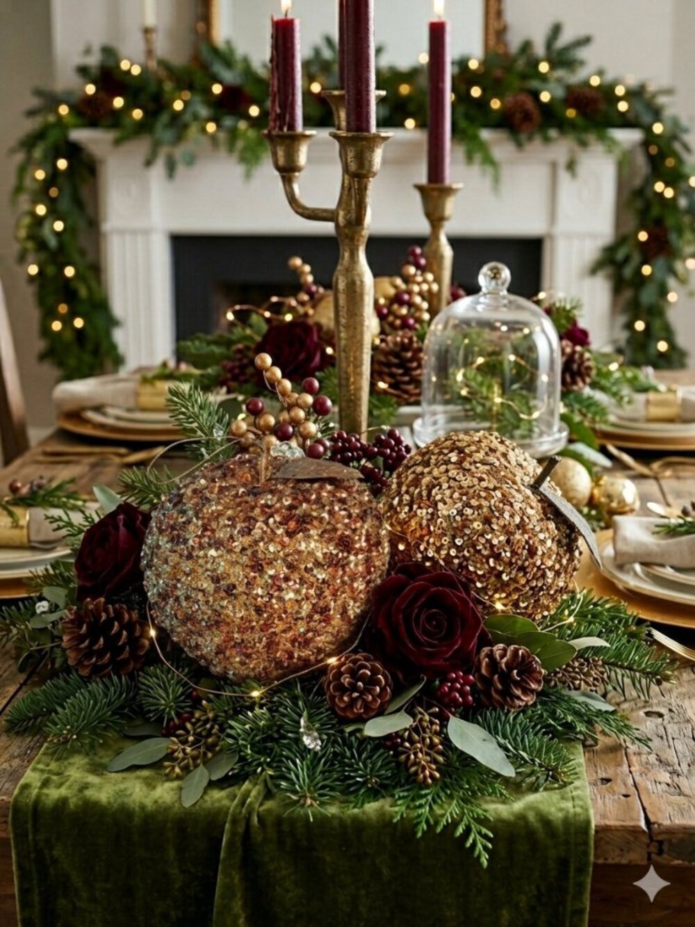 Set of 2 Gold Sequined Apple Holiday Decorations (7.5")